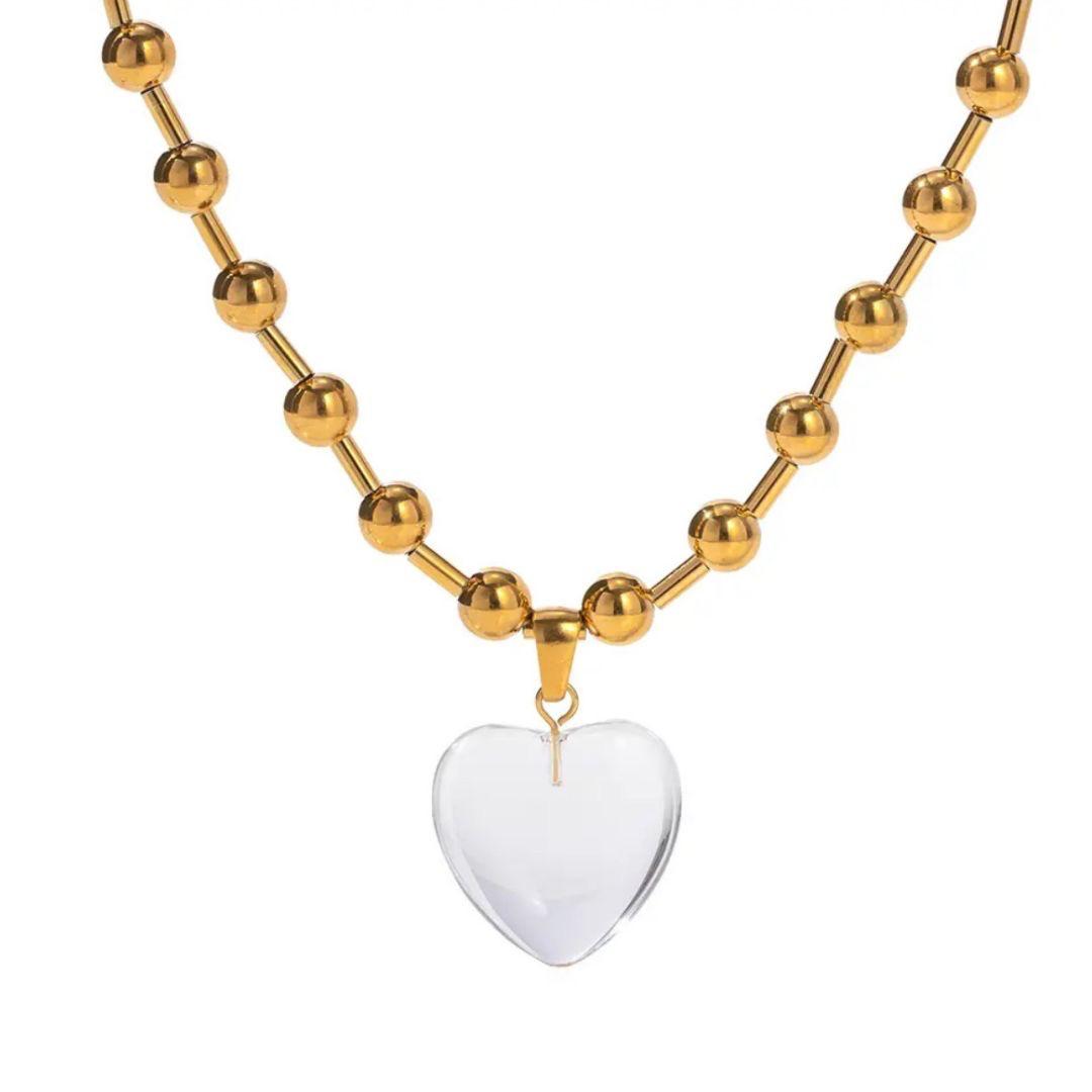 18 K Gold Plated Glass Heart Necklace
