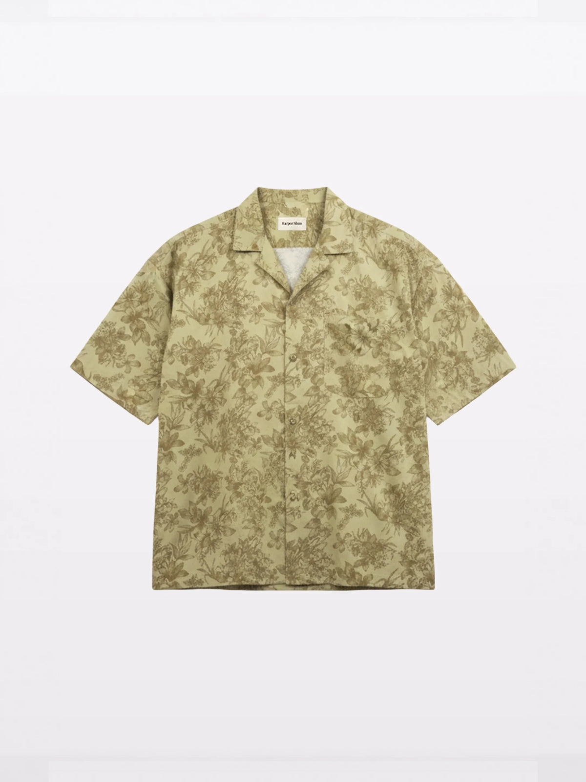 Olive Floral Cuban Collar Shirt — flat lay
