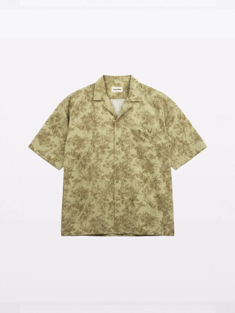 Olive Floral Cuban Collar Shirt