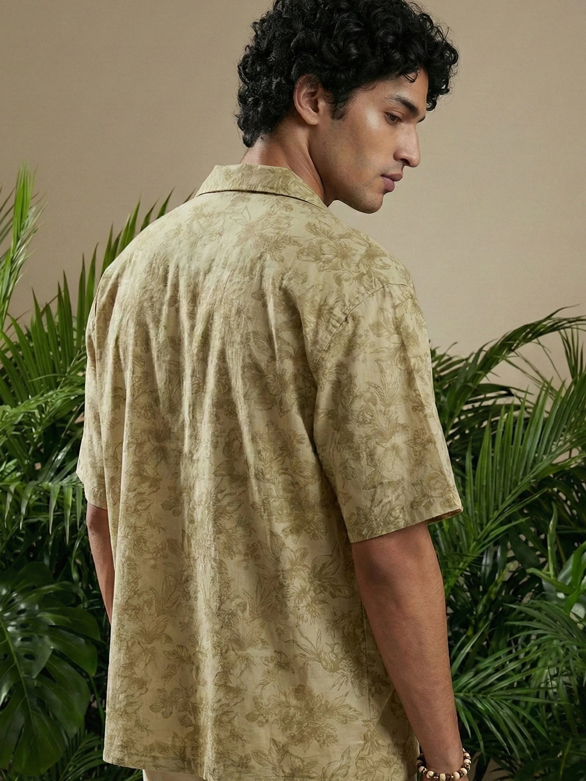 Olive Floral Cuban Collar Shirt — product photo