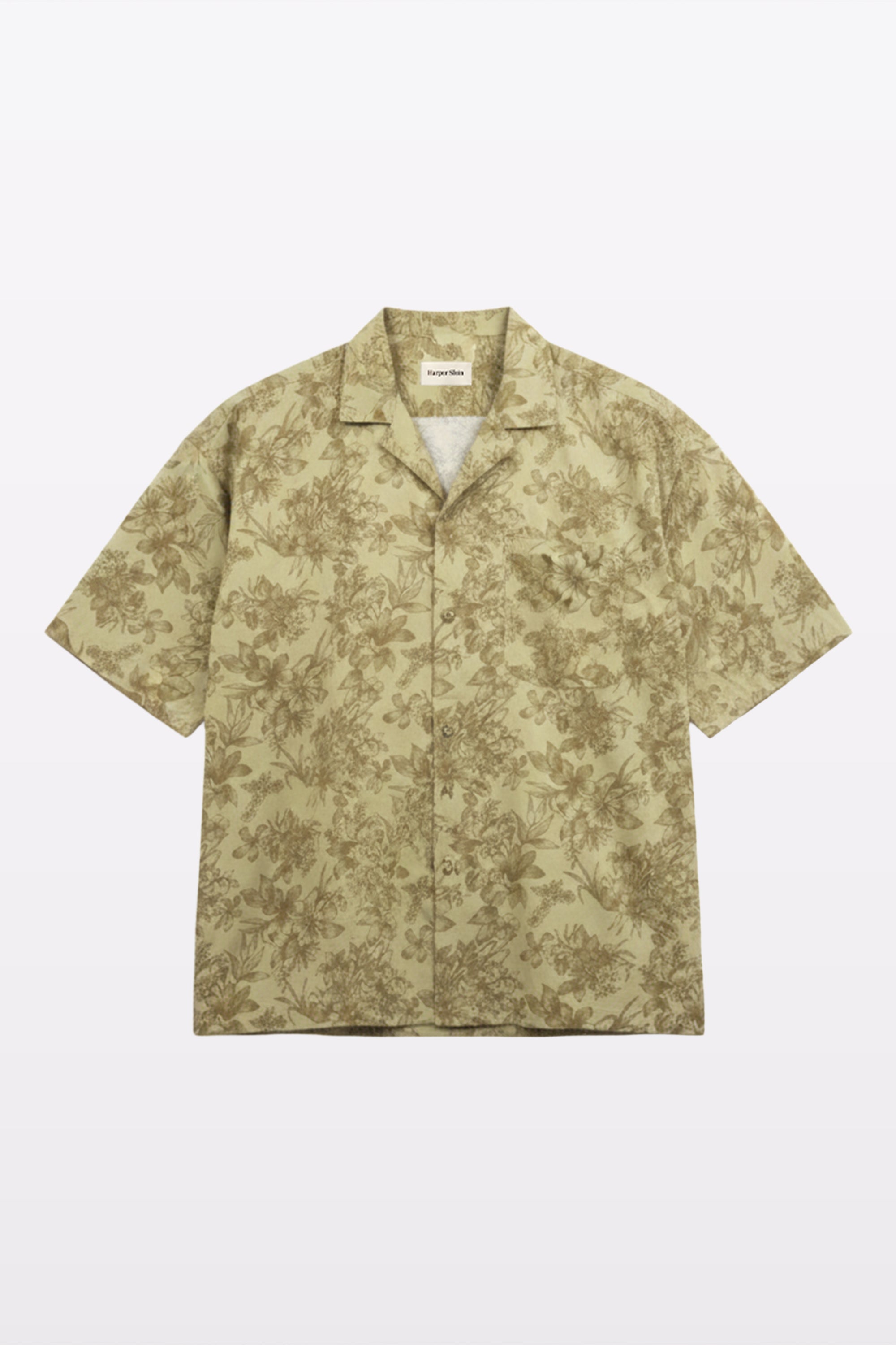 Olive Floral Cuban Collar Shirt
