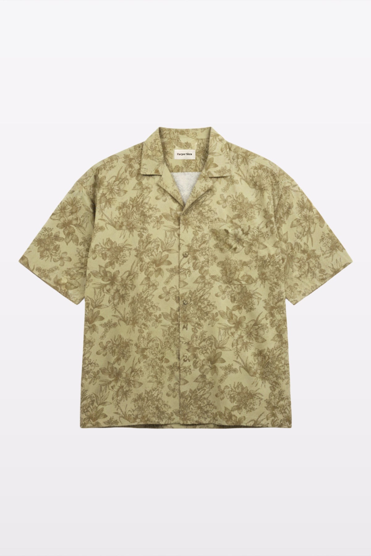 Olive Floral Cuban Collar Shirt