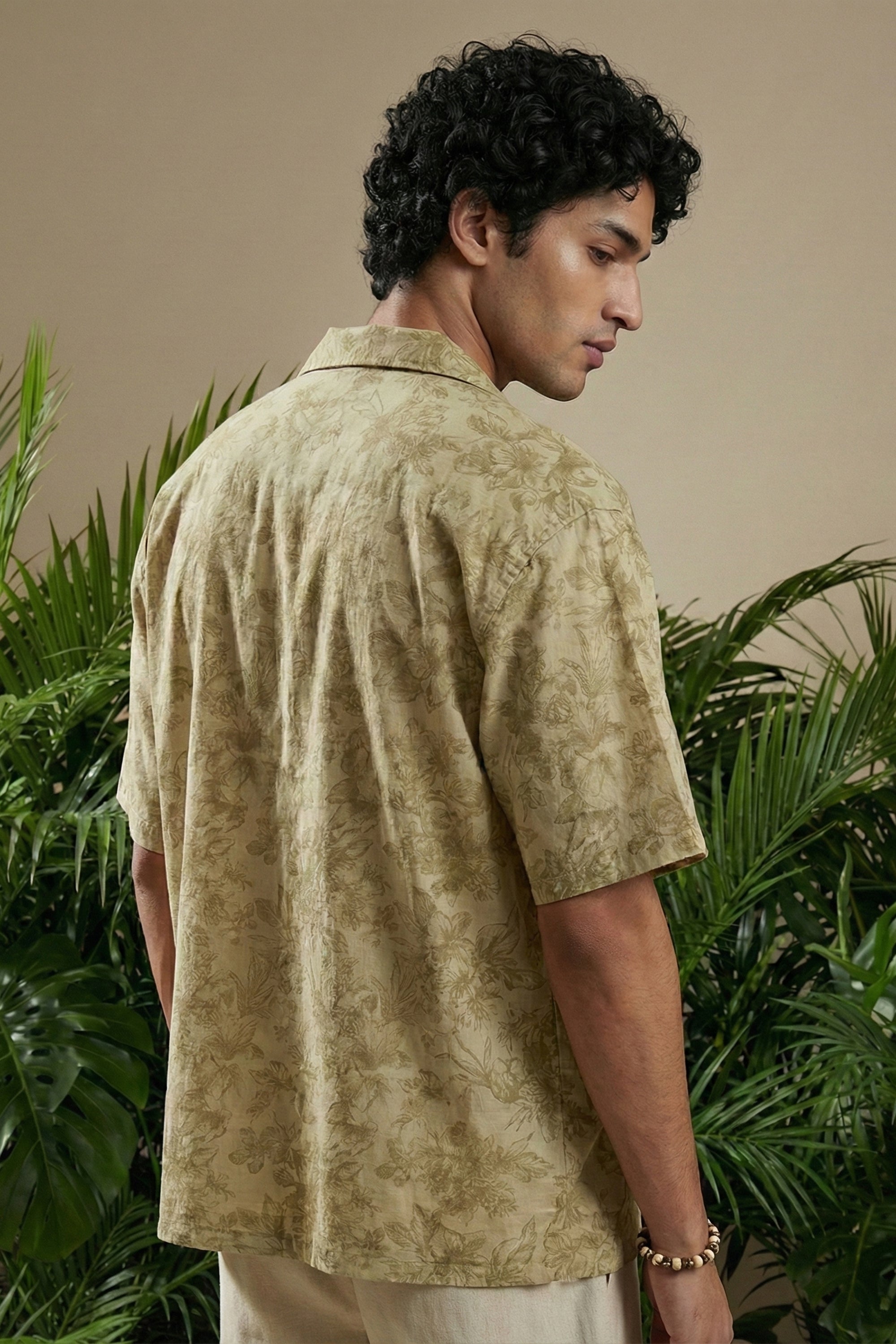 Olive Floral Cuban Collar Shirt