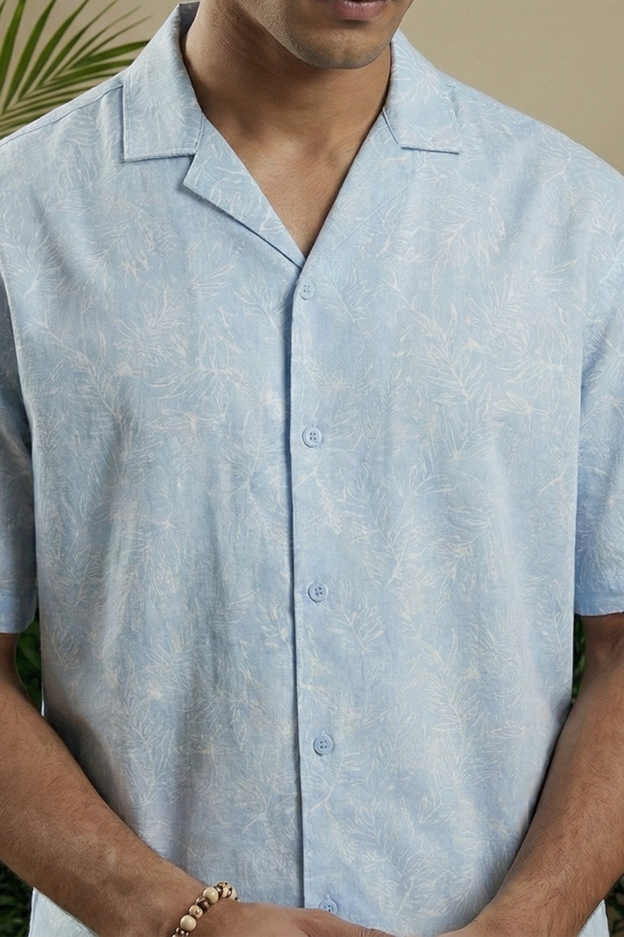 Sky Blue Cuban Collar Shirt