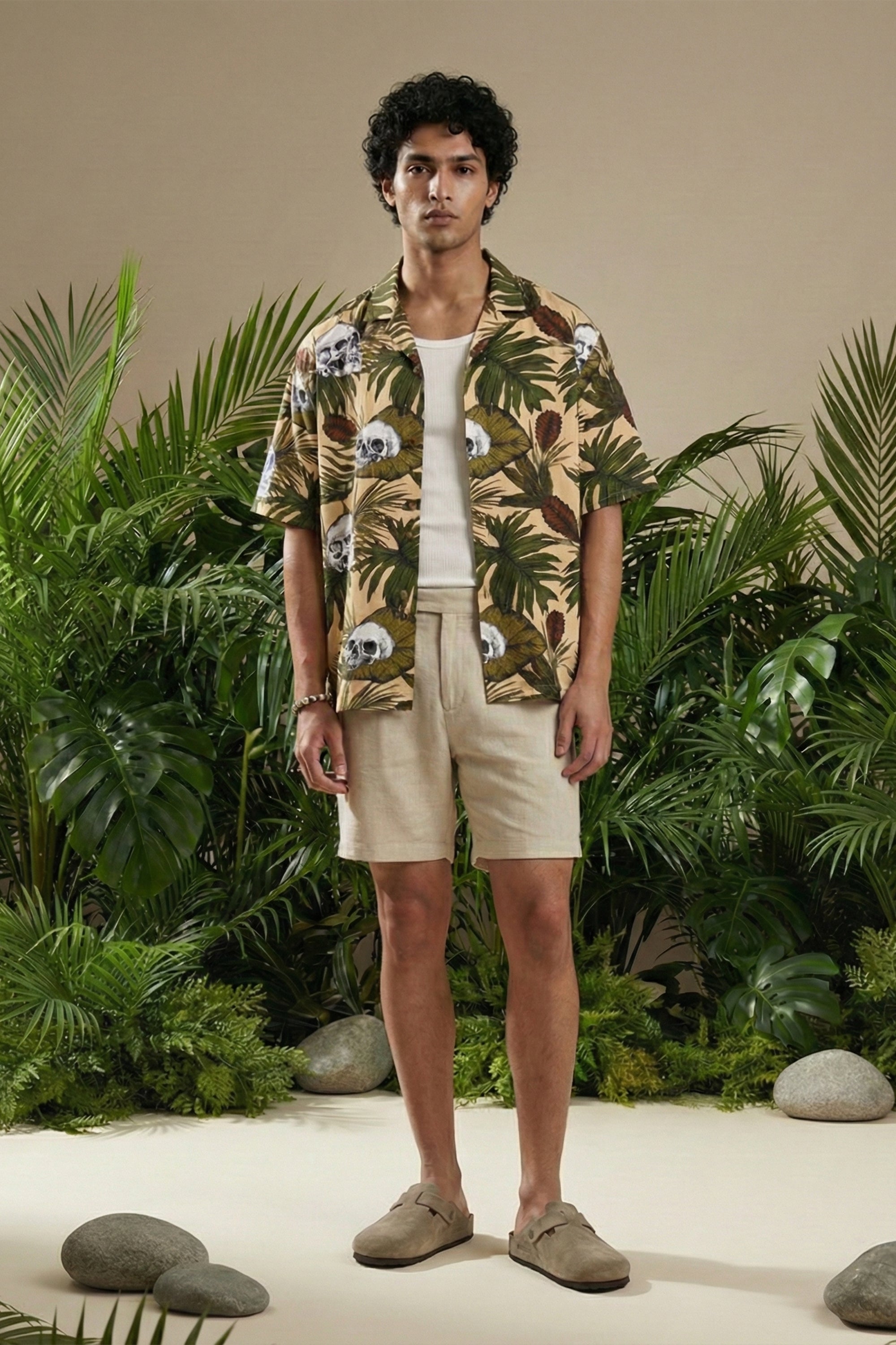 Tropical Skull Cuban Collar Shirt