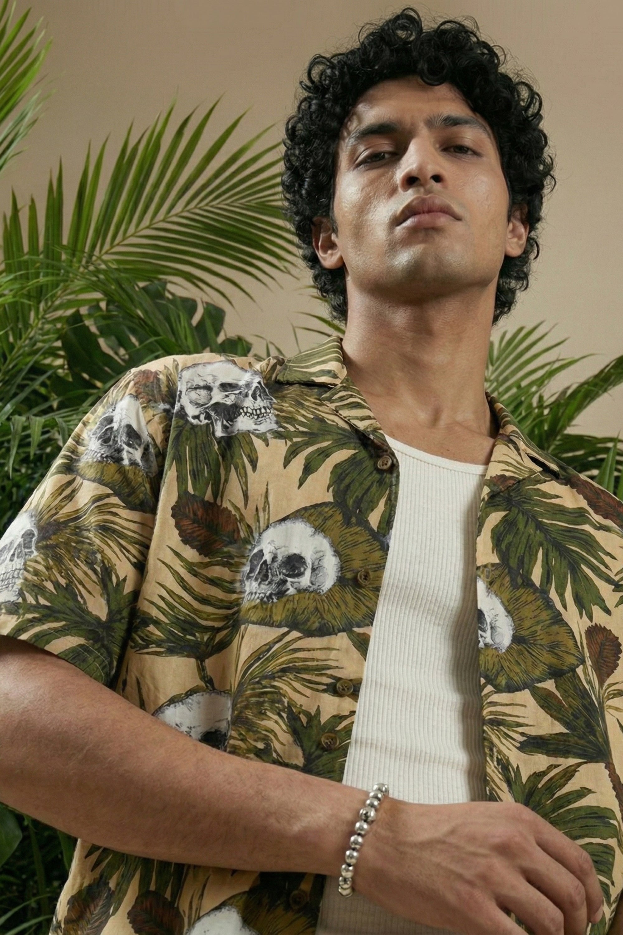 Tropical Skull Cuban Collar Shirt