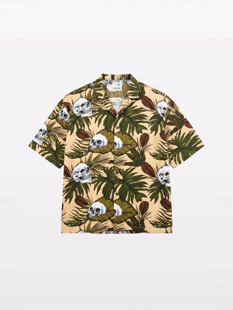 Tropical Skull Cuban Collar Shirt