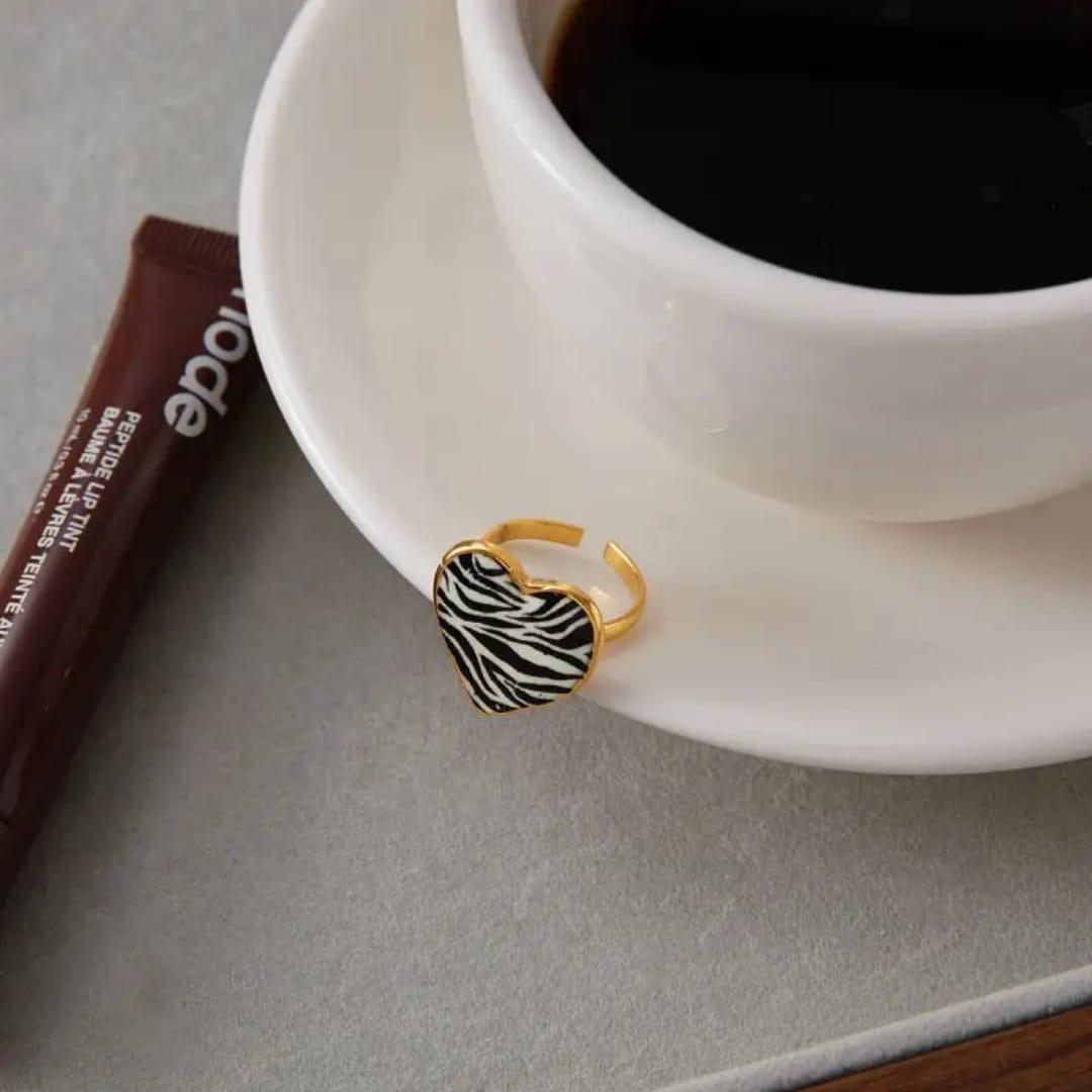 Zebra Print Heart Shaped Ring