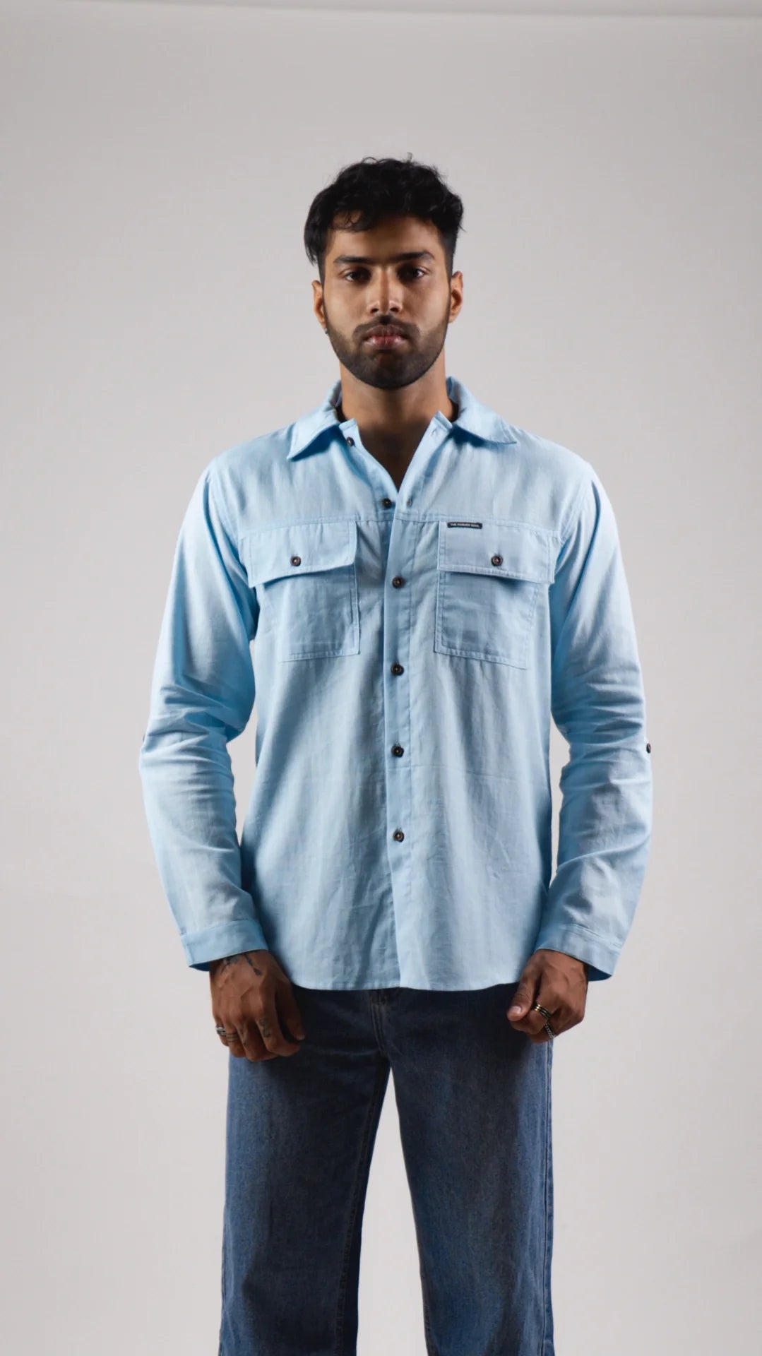 Men's Cotton Linen Full Shirt - Glacier Blue