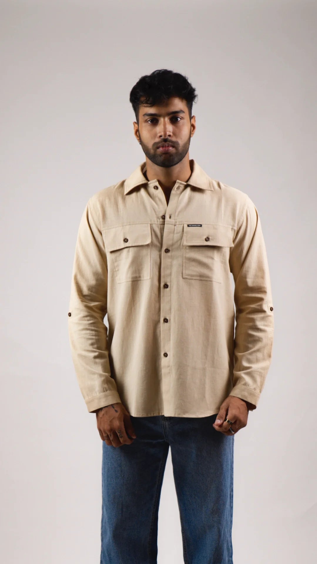 Men's Cotton Linen Full Shirt - Camel Beige