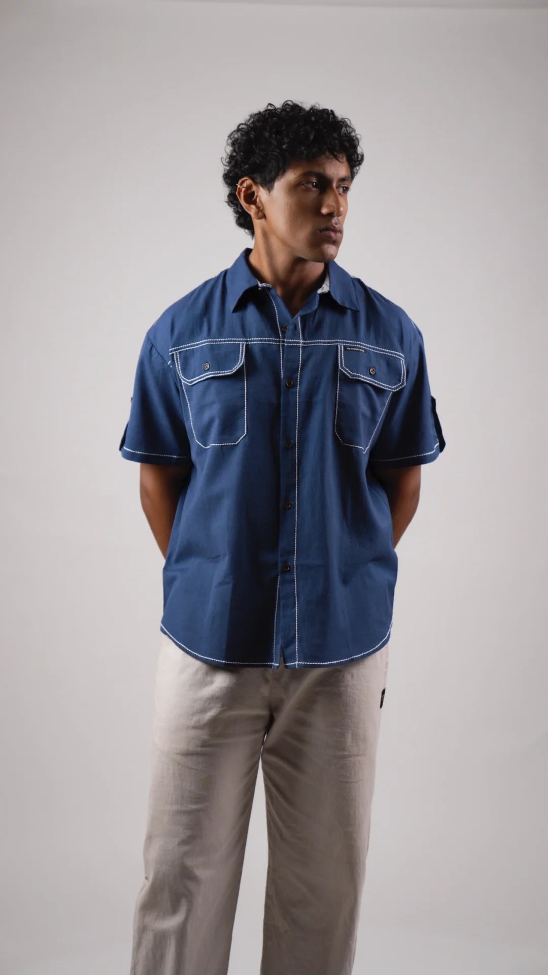 Men's Cotton Linen Shirt - Dark Blue