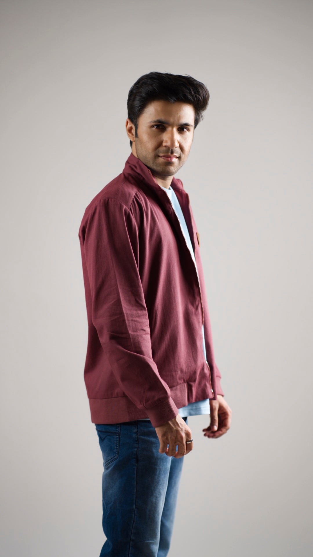 Men's Cotton Twill Jacket - Deep Garnet
