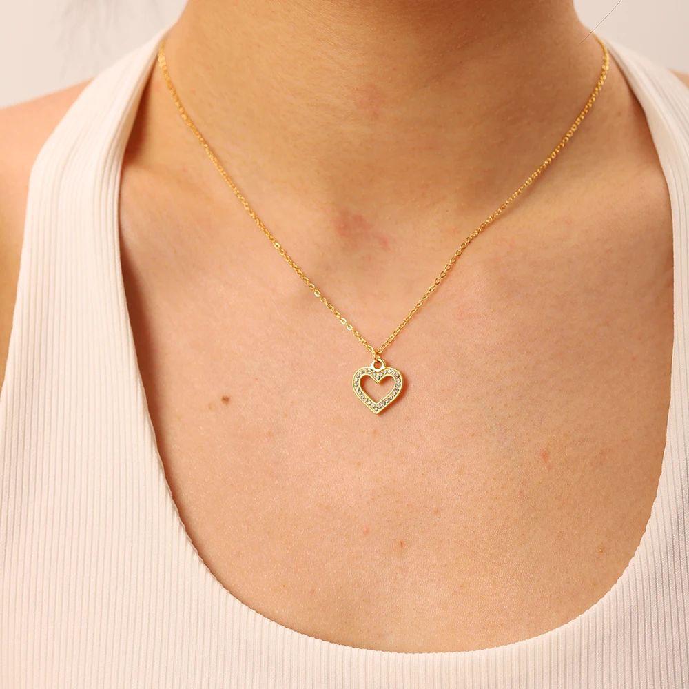 Crystals Heart Pendant Necklace