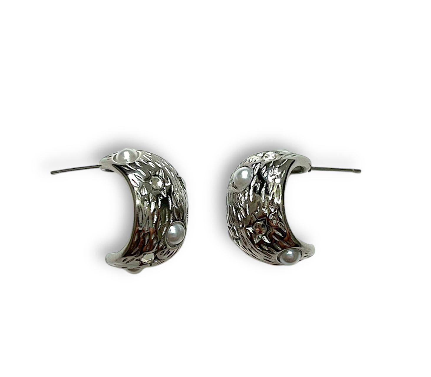 Silver Pearls And Stars Waterproof Earrings