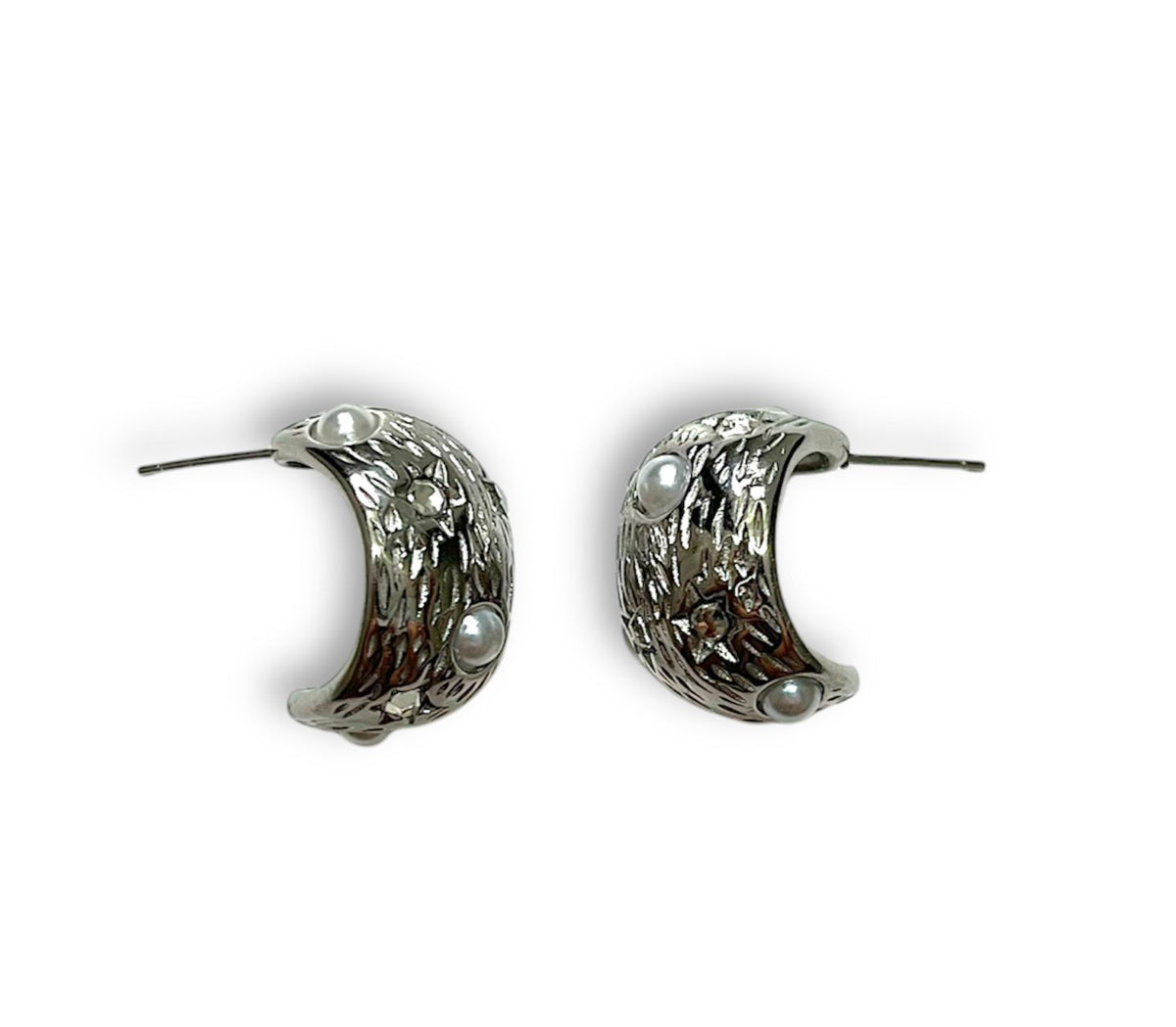 Silver Pearls And Stars Waterproof Earrings