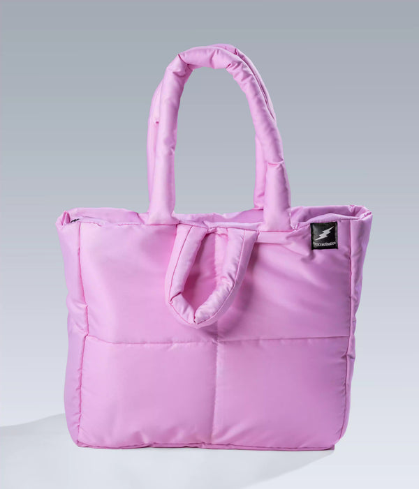 pink puffer tote bag front