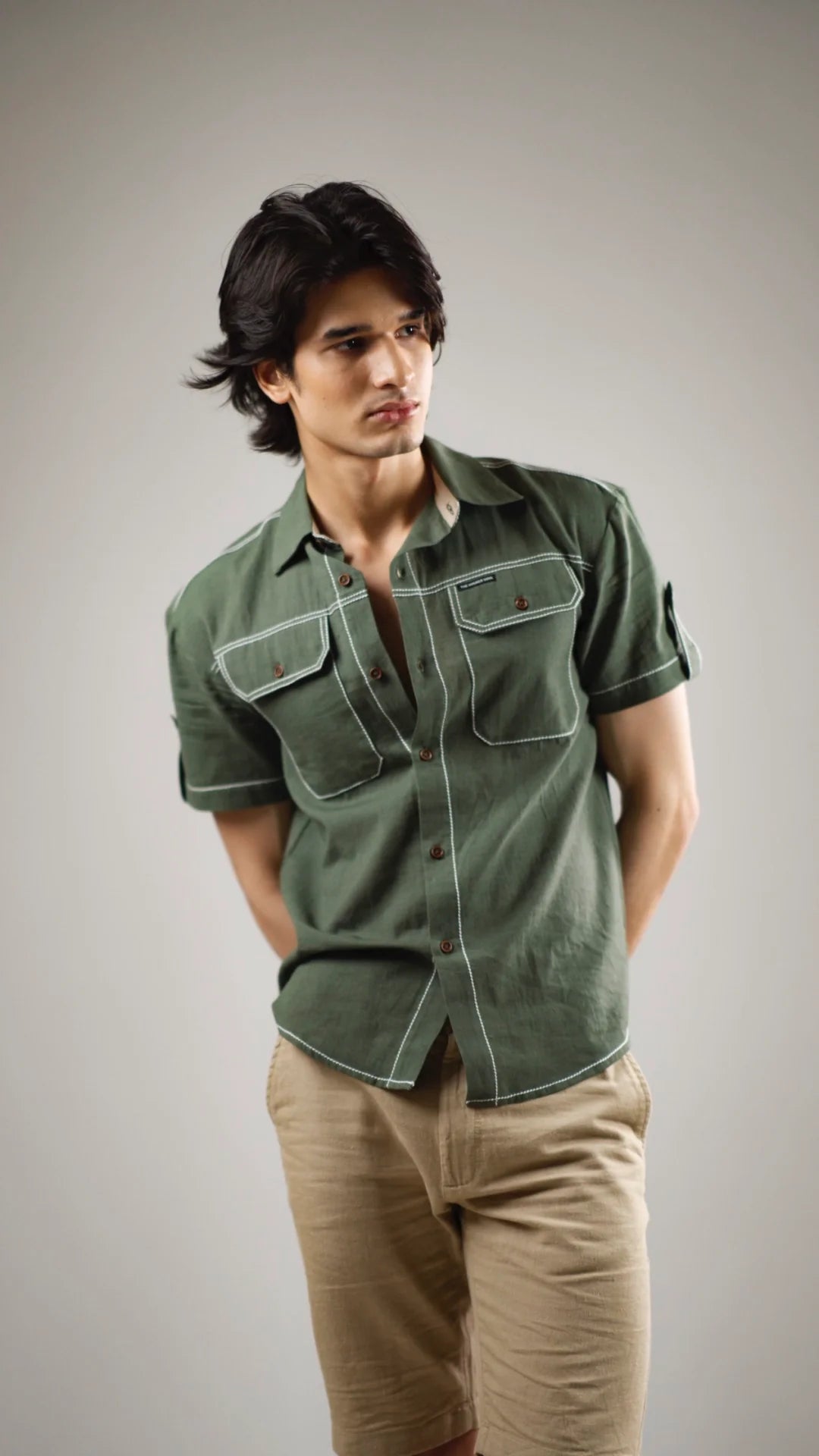 Men's Cotton Linen Shirt - Fern Green