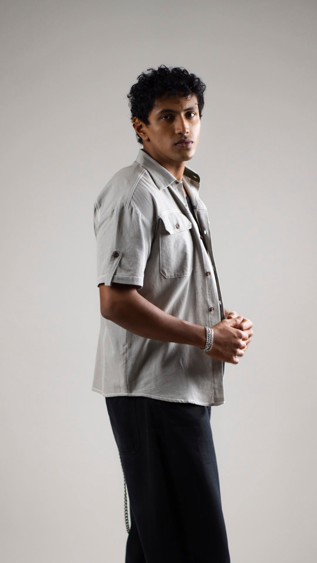 Men's Cotton Linen Shirt - Slate Grey