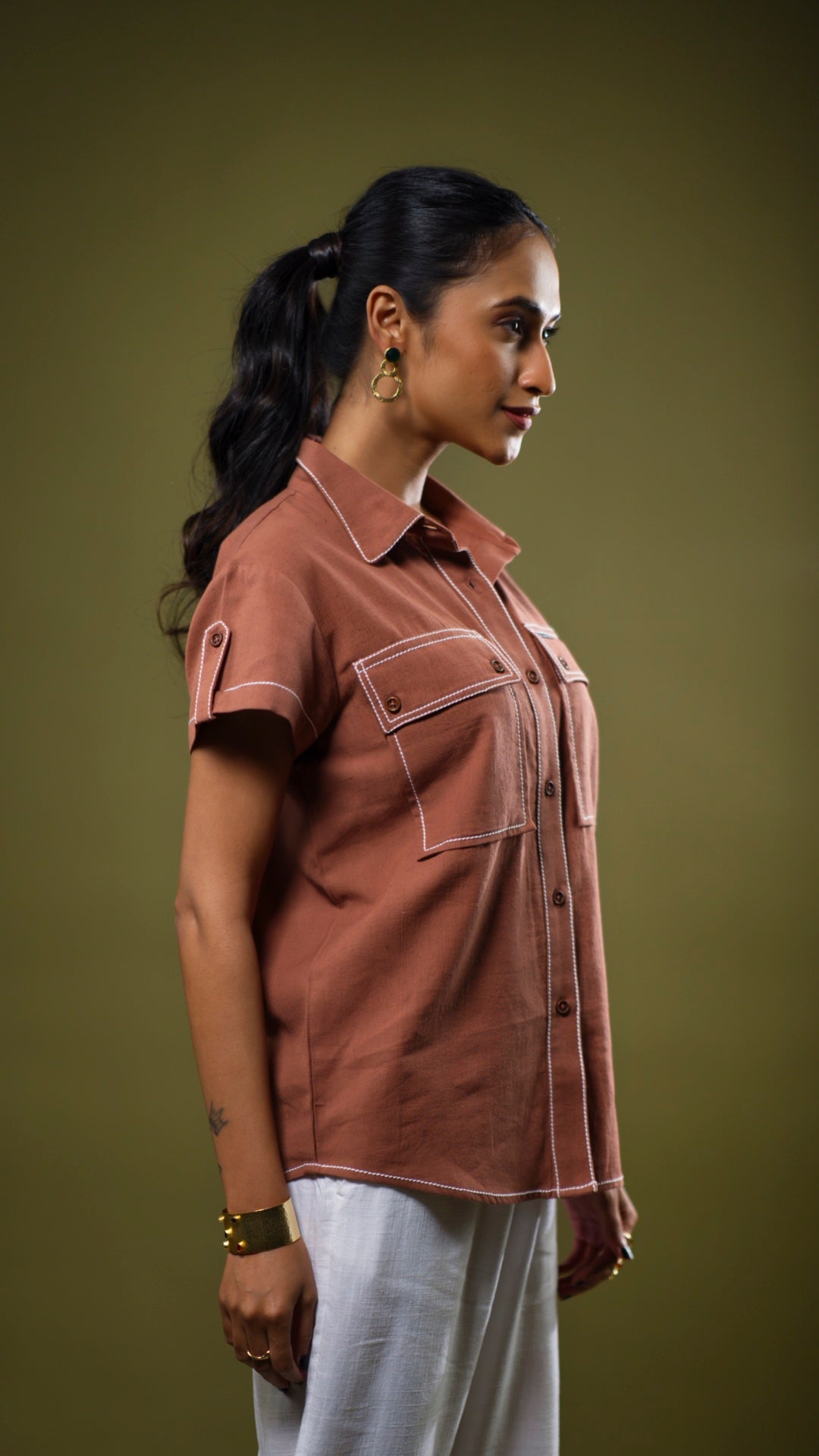 Women's Cotton Linen Shirt - Terracotta Brown