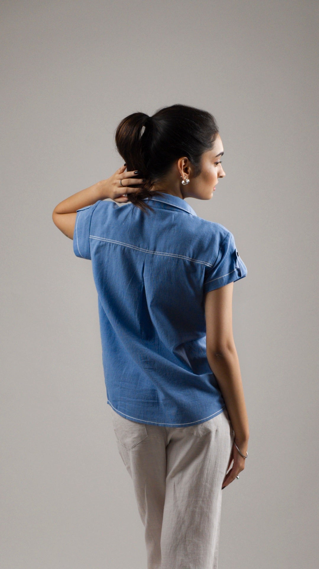 Women's Cotton Linen Shirt - Ocean Blue
