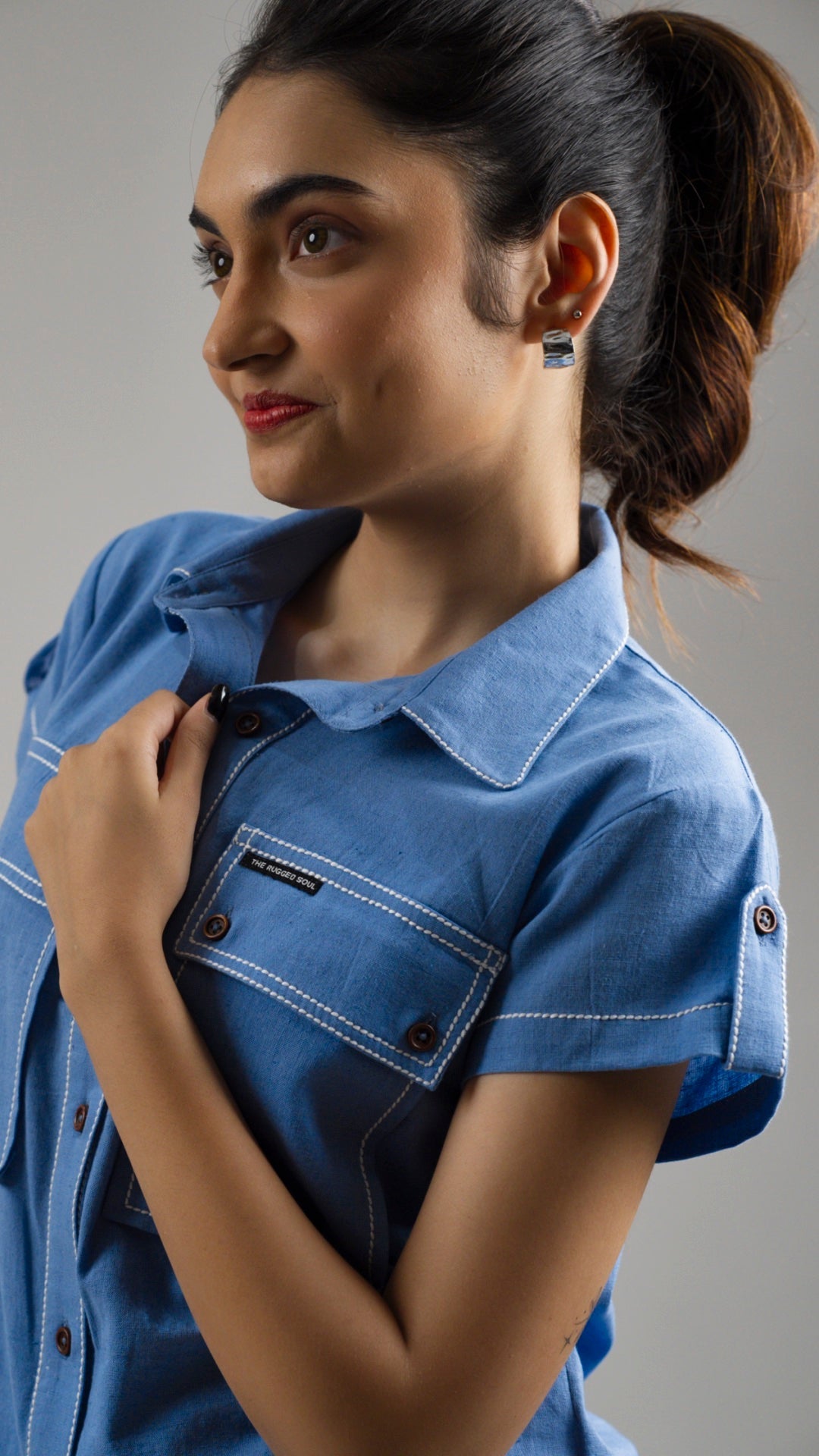 Women's Cotton Linen Shirt - Ocean Blue