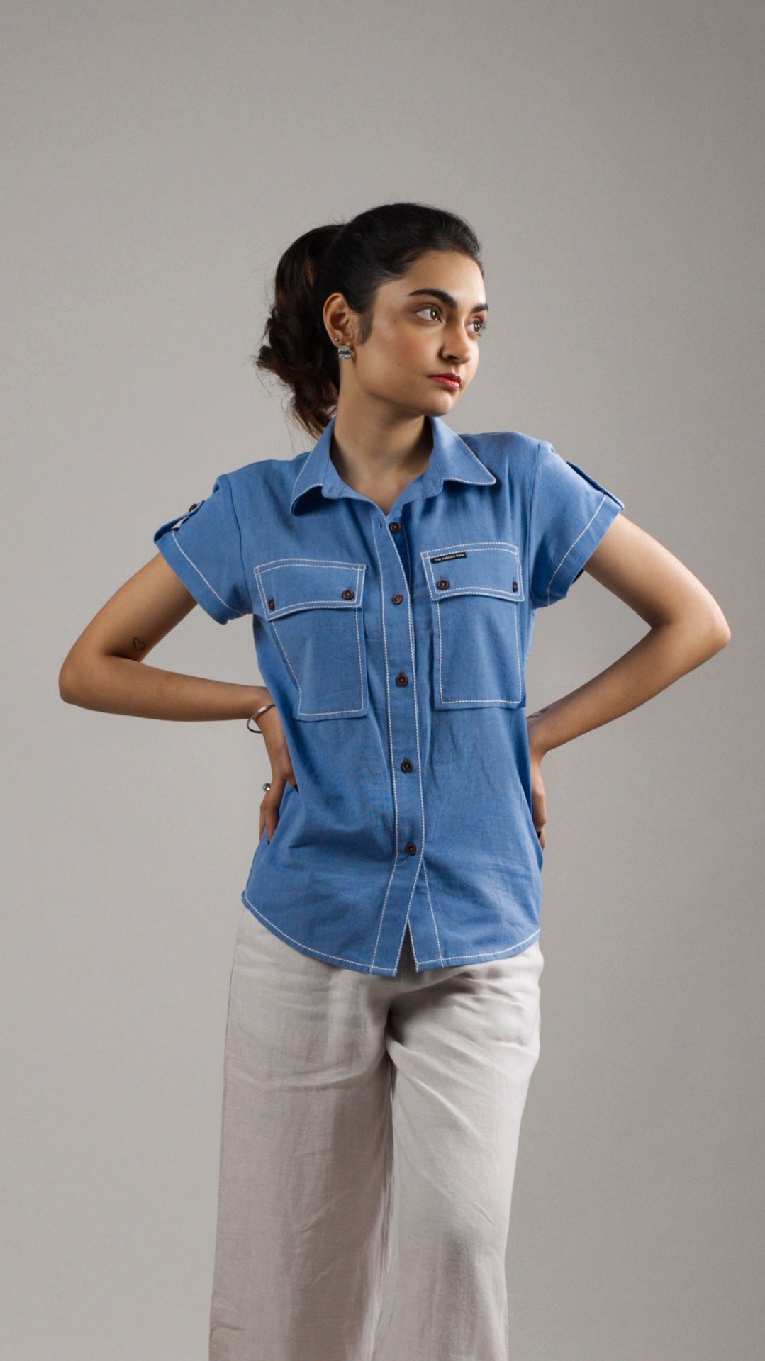 Women's Cotton Linen Shirt - Ocean Blue